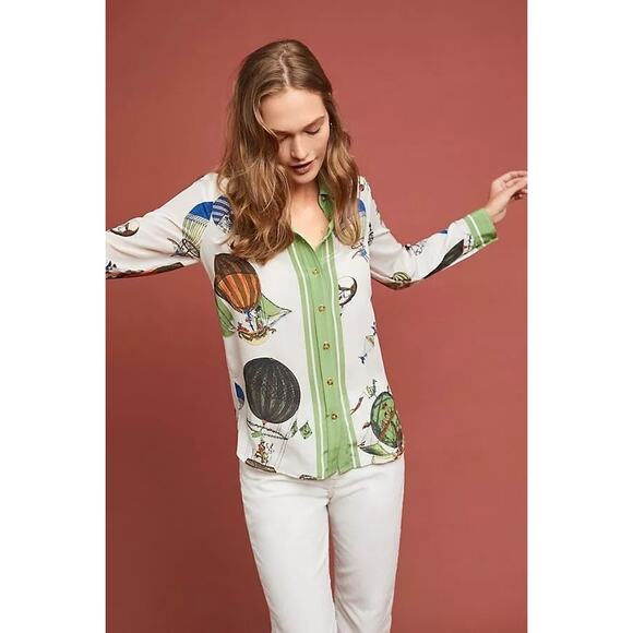 nwt ANTHROPOLOGIE MAEVE sz 16 XL Hot air balloon silk blouse *rare find* - Picture 1 of 9